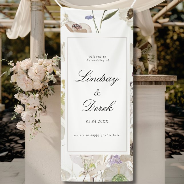  Modern Spring Wedding Welcome Banner (Modern Spring Boho Floral Watercolor Wedding Welcome Banner)
