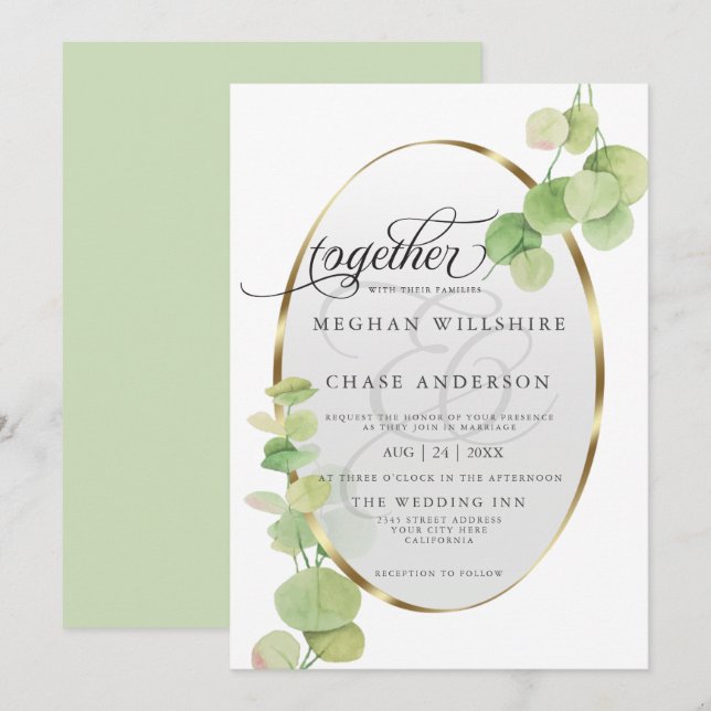 Modern Springtime Eucalyptus BarefootBride™ Invitation (Front/Back)