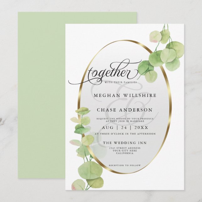 Modern Springtime Eucalyptus BarefootBride™ Invitation (Front/Back)