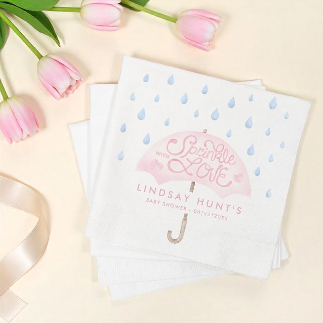 Modern Sprinkle Baby Shower Pink Napkin (Umbrella - Sprinkle with Love Baby Shower Napkins)