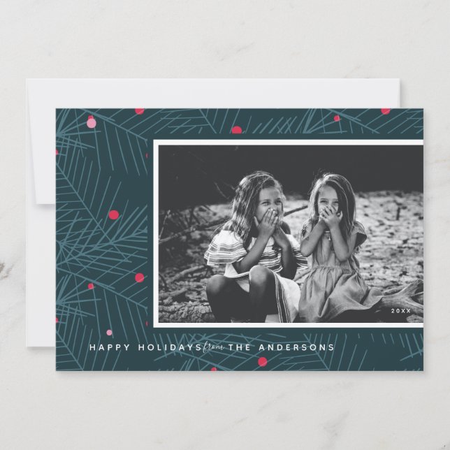 Modern Spruce 1-Photo Happy Holidays Holiday Card (Front)