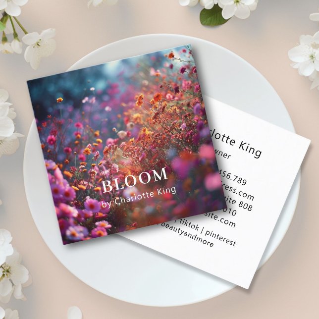 Modern Square – Artistic Bloom Business Card (Modern Square – Artistic Bloom  -Flower Photo - Square Business Card)