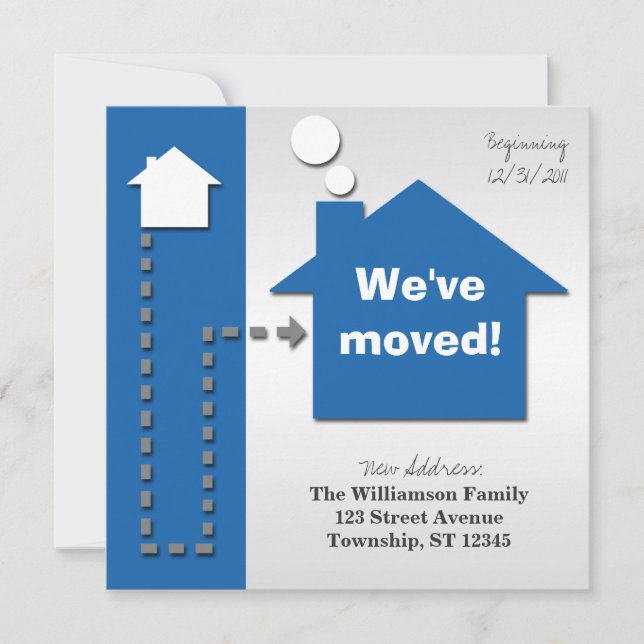 Modern Square Bold Blue Moving Announcements (Front)