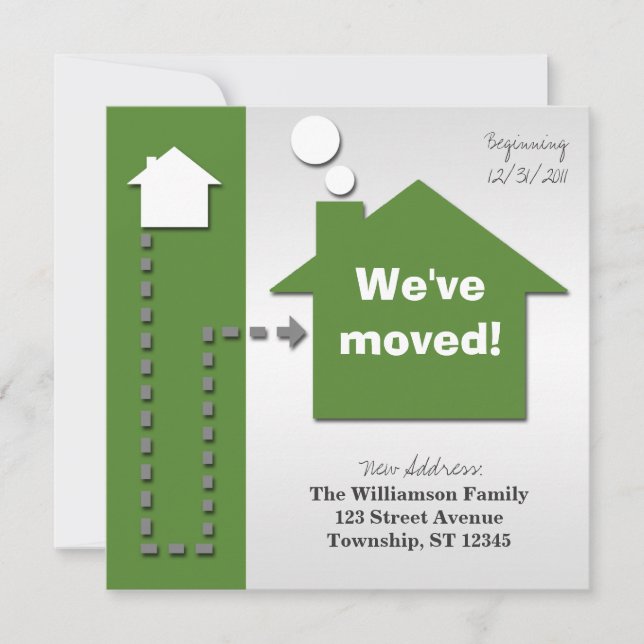 Modern Square Bold Green Moving Announcements (Front)