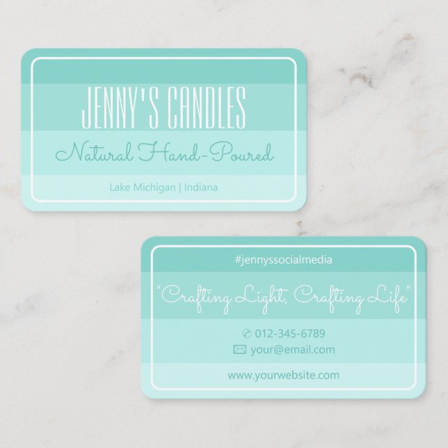 Modern Square Border Pastel Rainbow Ombre Teal Business Card (Front/Back)