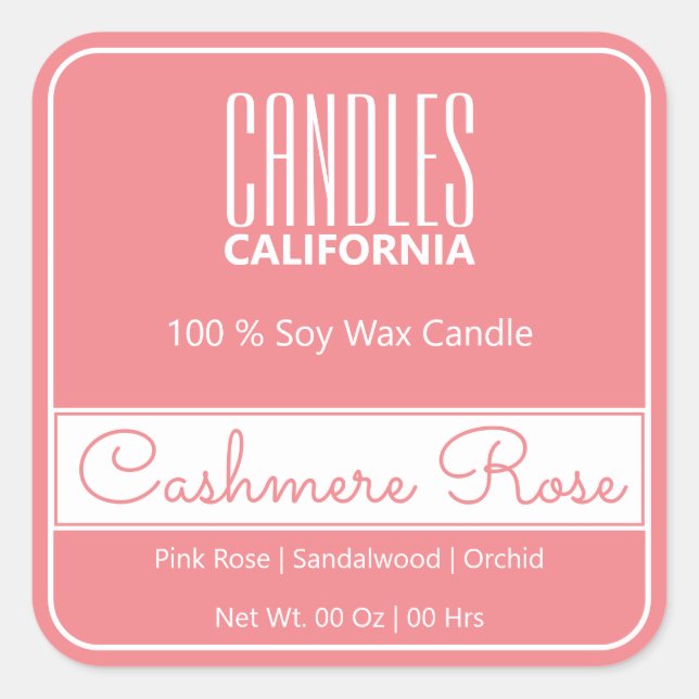 Modern Square Border Simple Pink Blush Candles Square Sticker (Front)