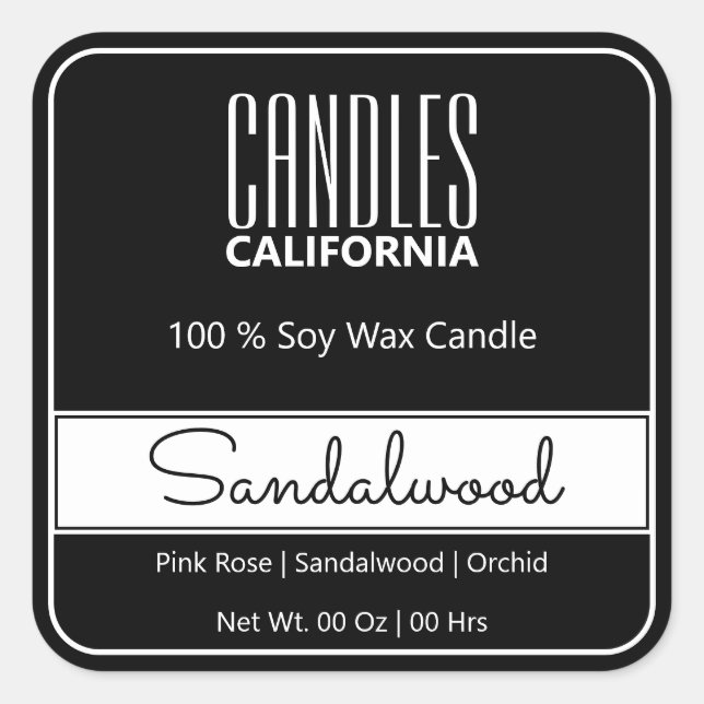 Modern Square Border Simple White Black Candles Square Sticker (Front)
