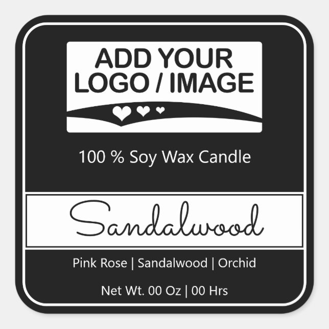 Modern Square Border Simple White Black Logo Image Square Sticker (Front)