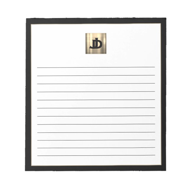 Modern Square Brushed Gold Monogram Lined Notepad (Front)