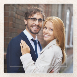 Modern Square Frame Monogrammed Photo Glass Coaster