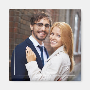 Modern Square Frame Monogrammed Photo Magnet