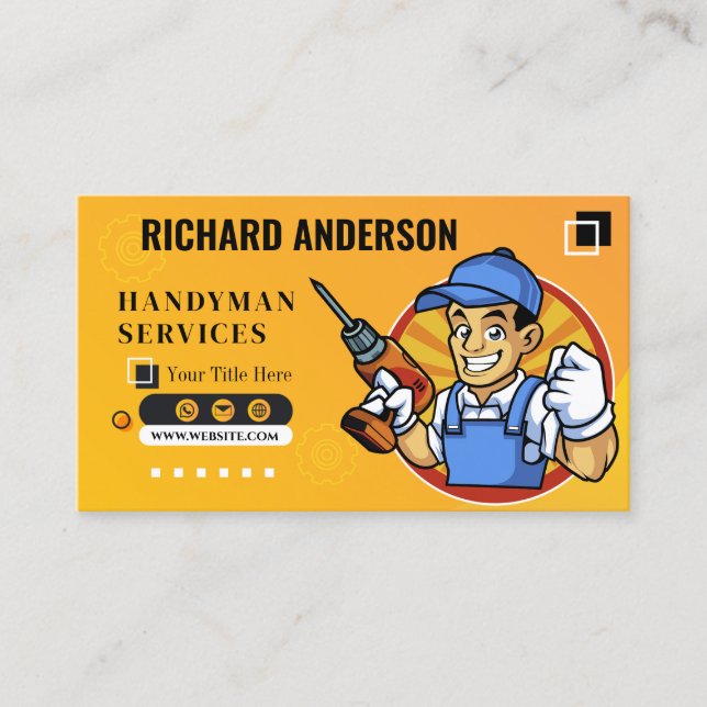 Modern Square Handyman Tools Inspired Custom Business Card (Front)