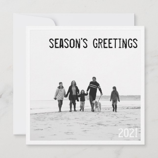 Modern Square Holiday Photo Greeting in B&W Card (Front)