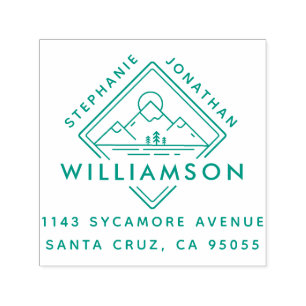 Modern Square Mountain Sunset Landscape Address Self-inking Stamp
