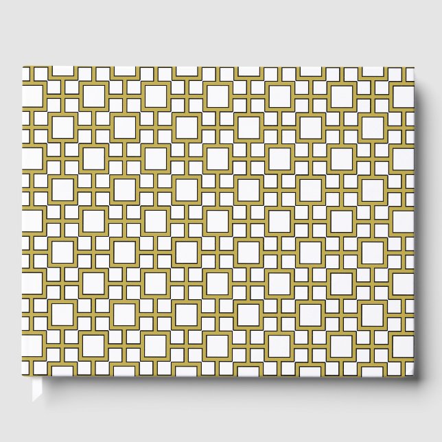 Modern Square Pattern Gold  Guest Book (Front)