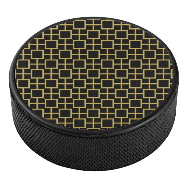 Modern Square Pattern Gold  Hockey Puck (3/4)