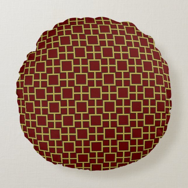 Modern Square Pattern Gold  Round Pillow (Front)
