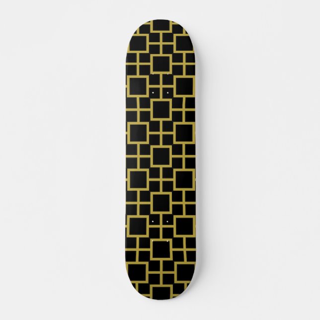 Modern Square Pattern Gold  Skateboard (Front)