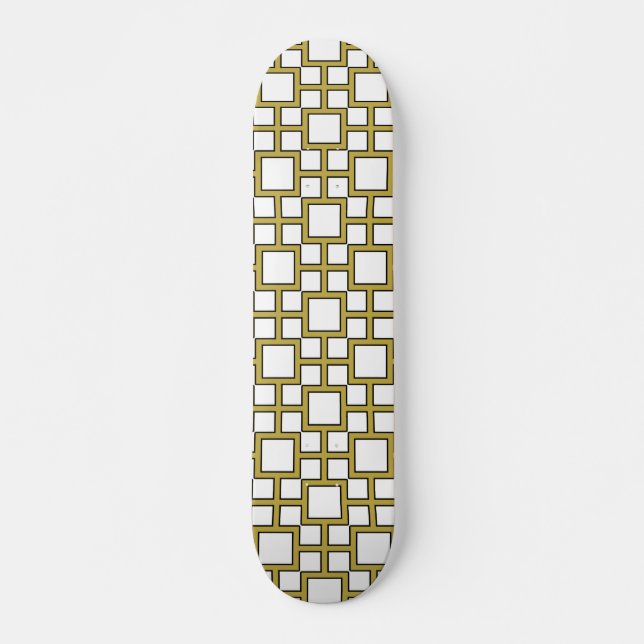 Modern Square Pattern Gold  Skateboard (Front)