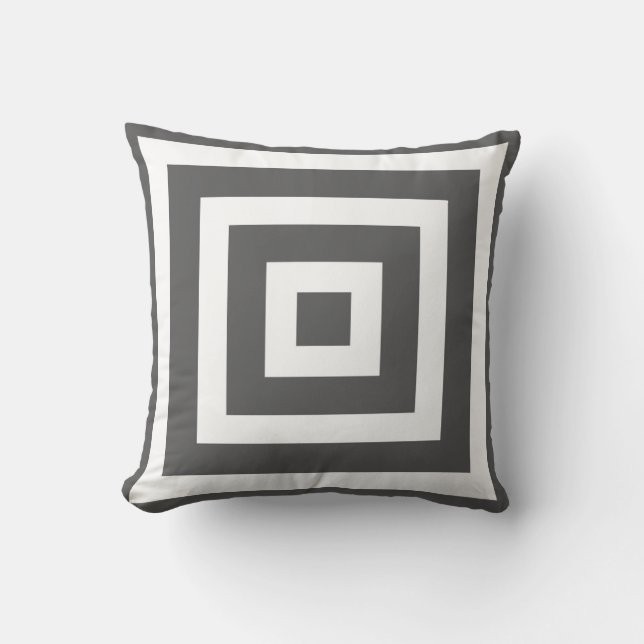 Modern Square Pattern in Charcoal Grey and White Throw Pillow (Front)