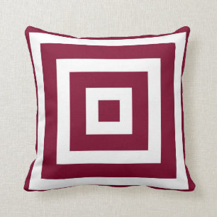Modern Square Pattern in Cranberry and White Throw Pillow