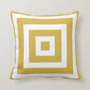 Modern Square Pattern in Mustard and White Throw Pillow