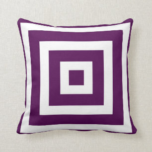 Modern Square Pattern in Plum and White Throw Pillow