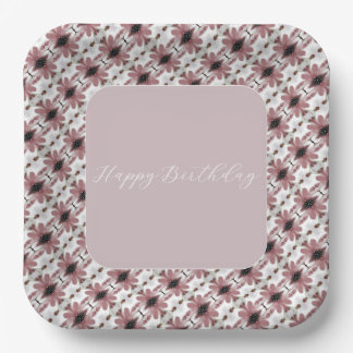 Modern Square Pink And Burgundy Paper Plate
