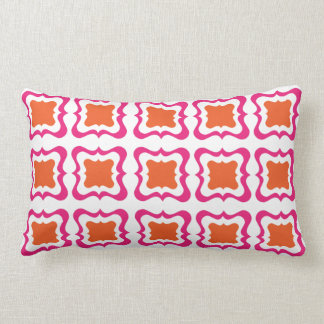 Modern Square Repeat Pattern Hot Pink Orange White Lumbar Pillow