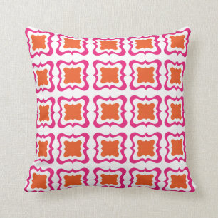 Modern Square Repeat Pattern Hot Pink Orange White Throw Pillow