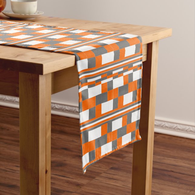 Modern Square Stripes Geometric Pattern Short Table Runner (In Situ)