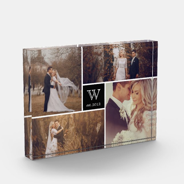 Modern Square Wedding Monogram Photo Collage Block (Left)