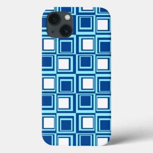 Modern squares, light and dark indigo with white iPhone 13 case