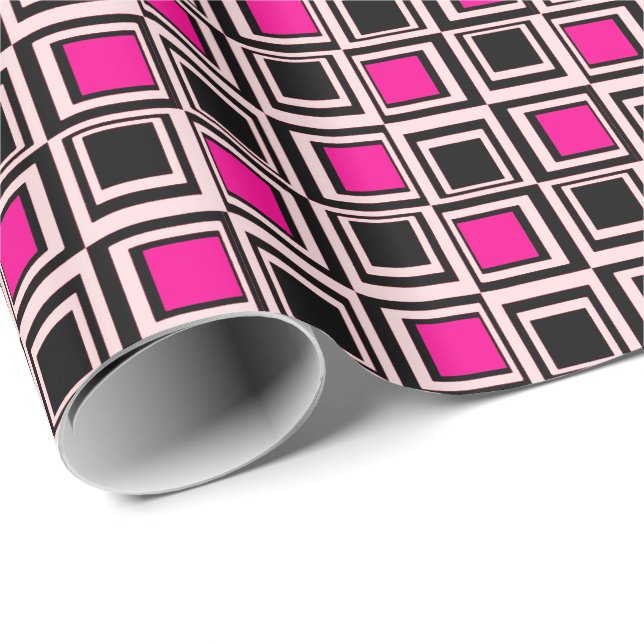 Modern squares, light pink, hot pink and black wrapping paper (Roll Corner)
