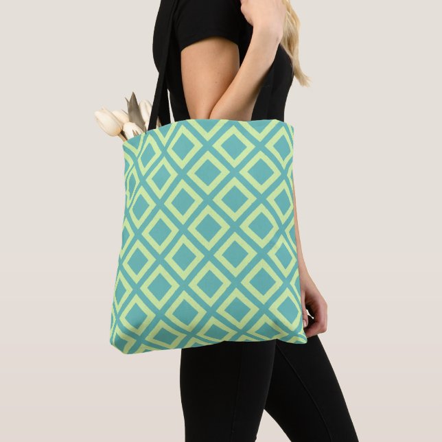 Modern Squares Lime on any Colour Tote Bag (Close Up)