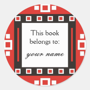 Modern Squares Personalized Bookplates Classic Round Sticker