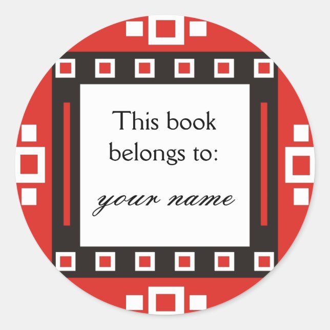 Modern Squares Personalized Bookplates Classic Round Sticker (Front)