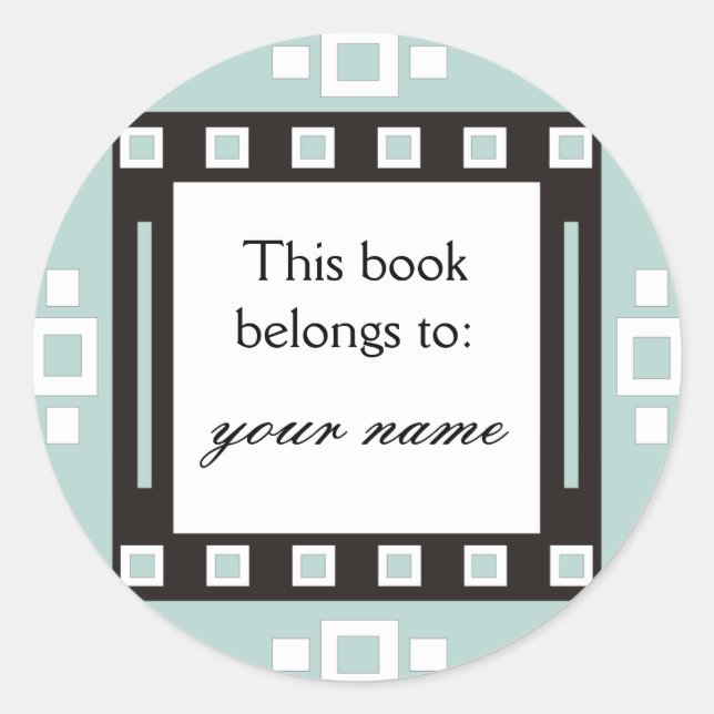 Modern Squares Personalized Bookplates Classic Round Sticker (Front)