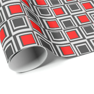 Modern squares, red, grey and black wrapping paper