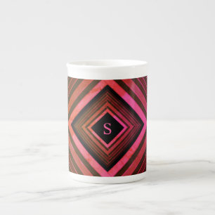 Modern Squares Rustic Pink Geometric Monogram Bone China Mug