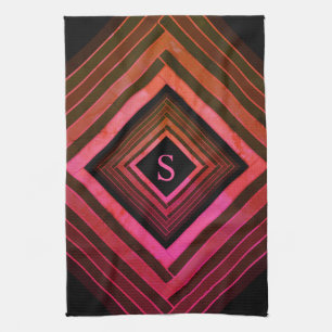 Modern Squares Rustic Pink Geometric Monogram Kitchen Towel