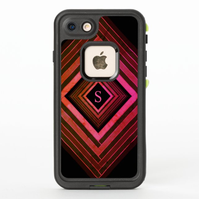 Modern Squares Rustic Pink Geometric Monogram LifeProof iPhone Case (Back)