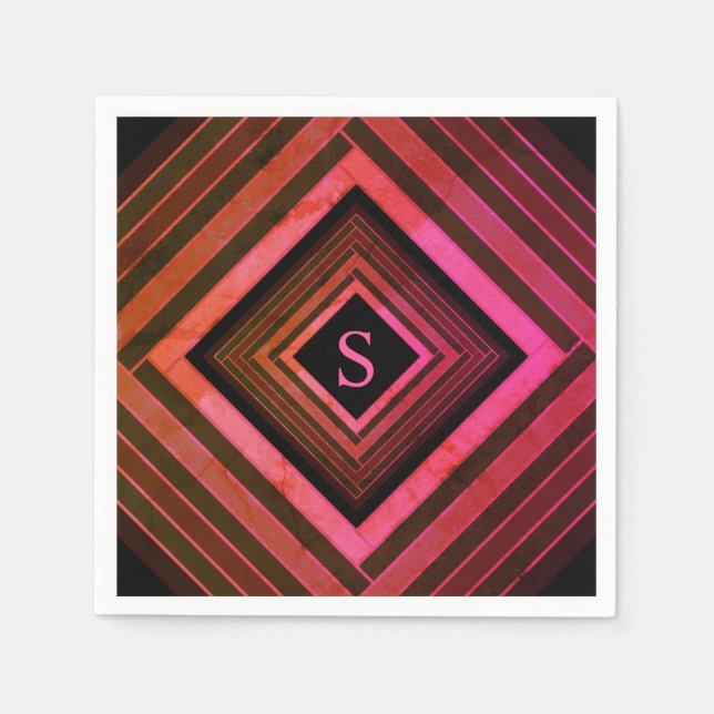 Modern Squares Rustic Pink Geometric Monogram Napkin (Front)