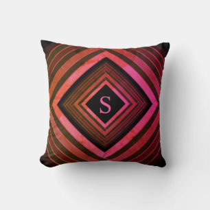Modern Squares Rustic Pink Geometric Monogram Throw Pillow