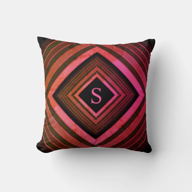 Modern Squares Rustic Pink Geometric Monogram Throw Pillow (Front)