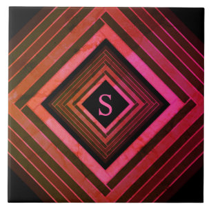 Modern Squares Rustic Pink Geometric Monogram Tile