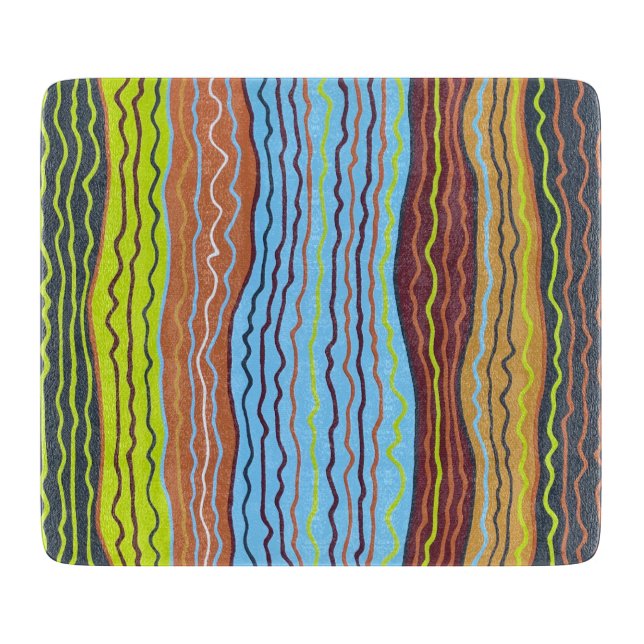 Modern Squiggles 4 6 x 7 Deco Glass Cutting Board (Front)
