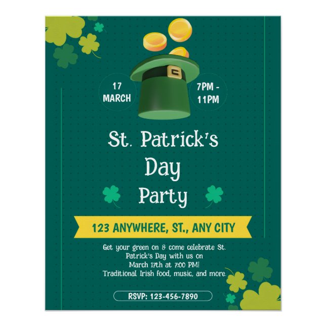 Modern St. Patrick's Day Party Custom Invitation Poster (Front)