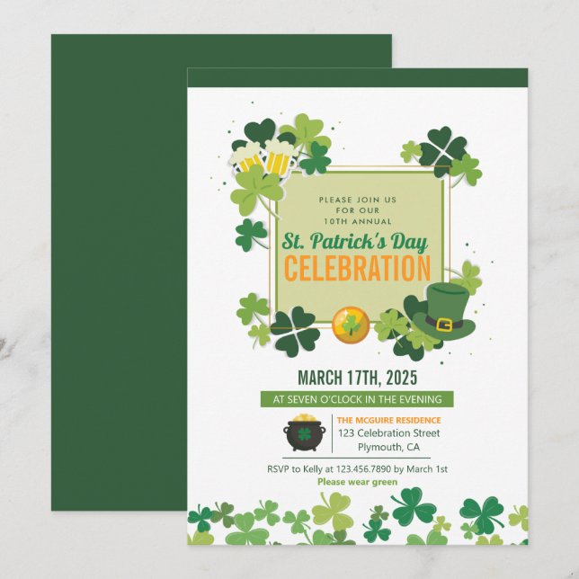 Modern St Patrick's Day Party Invitation (Front/Back)