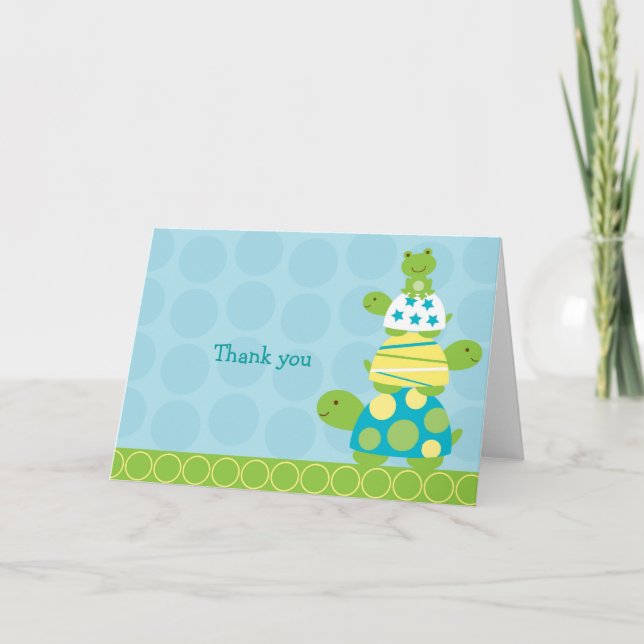 Modern Stacked Turtle Frog Thank You Note Cards (Front)
